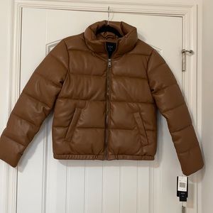 Sebby Women’s Faux Leather Puffer Jacket. Color: Brown. Size: S. New with tags.